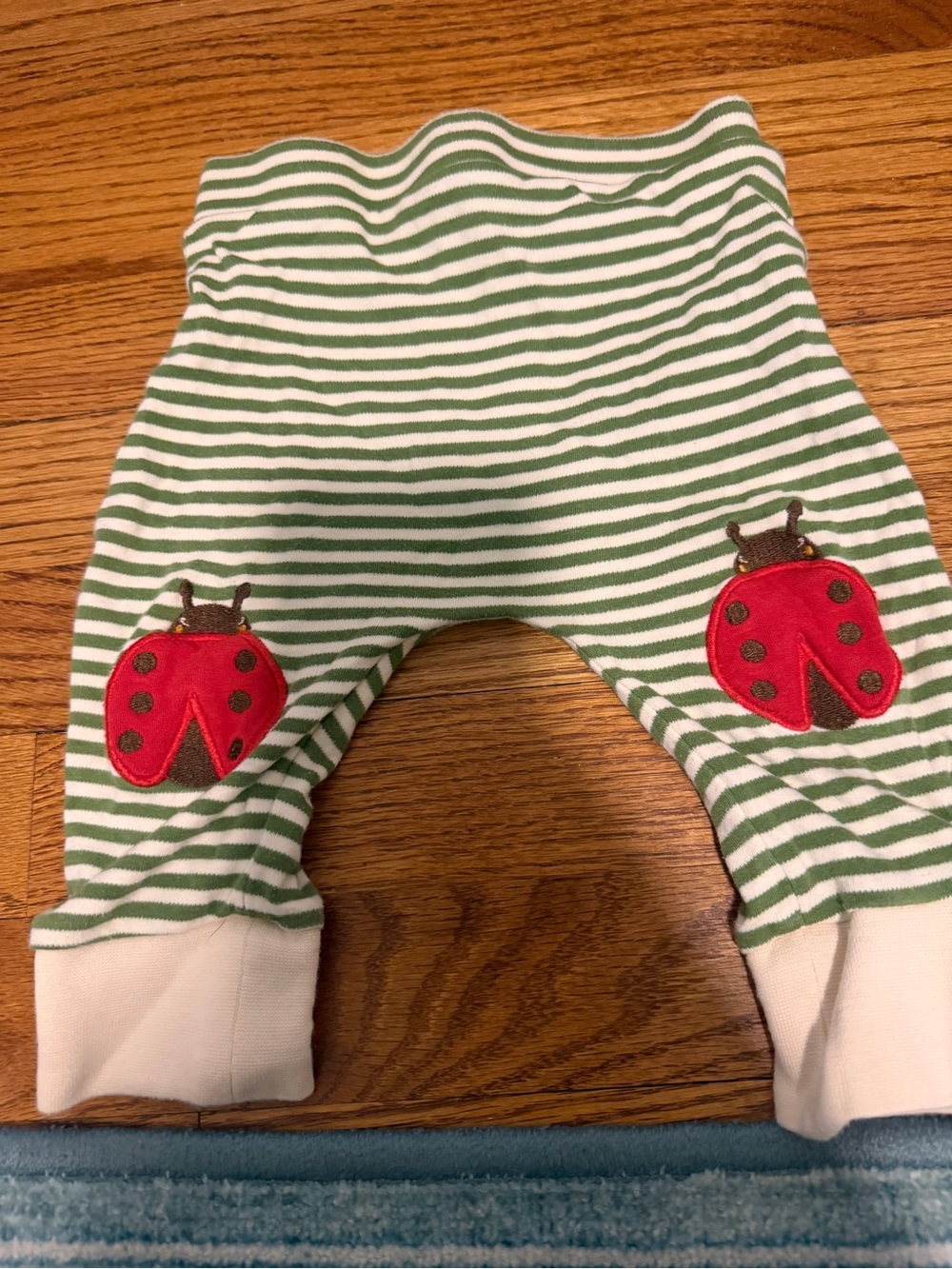 Little Green Radicals Green & White Striped Leggings with Red Ladybug Knees